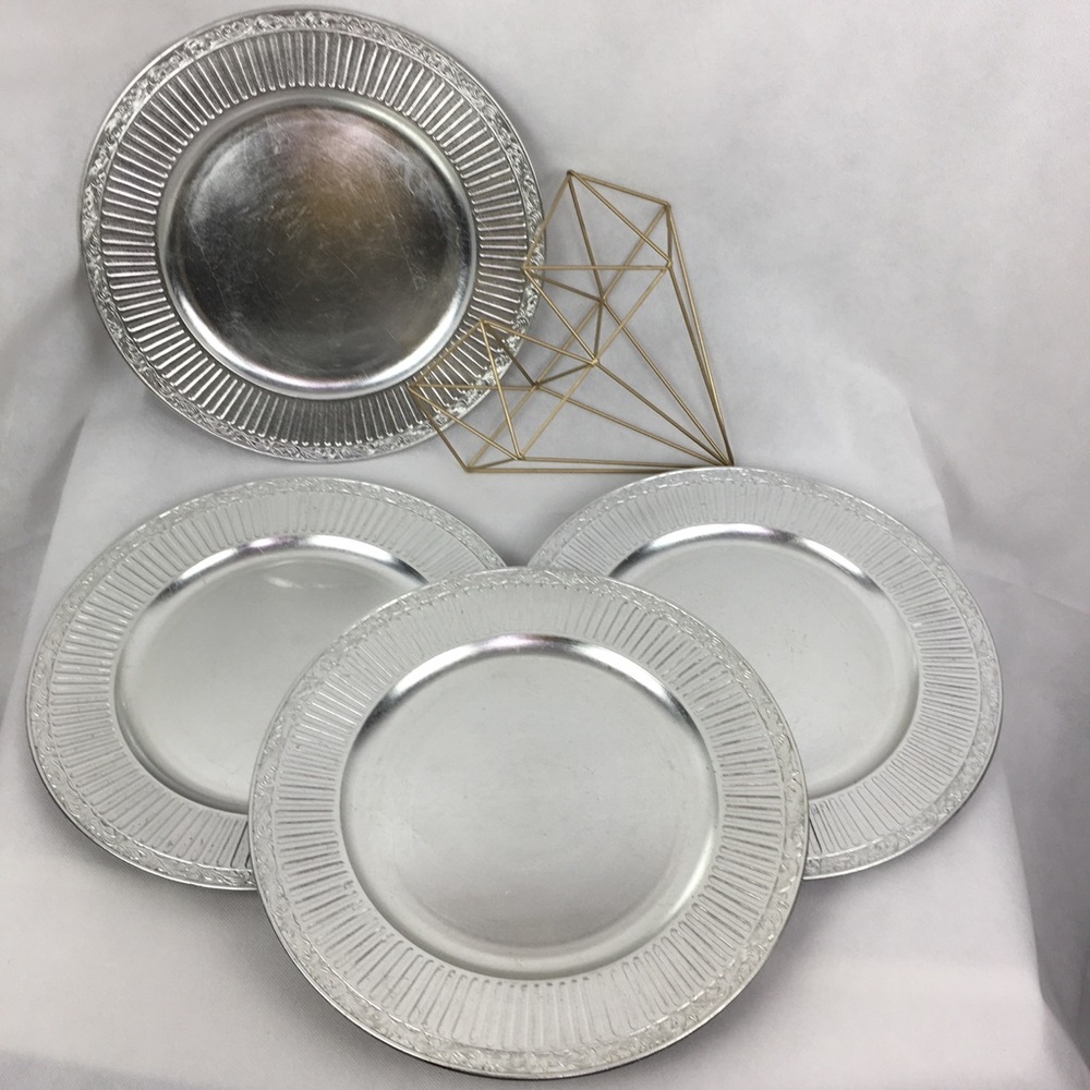 Florentine Metallic Silver Leaf Charger Plates 4 Pc Set